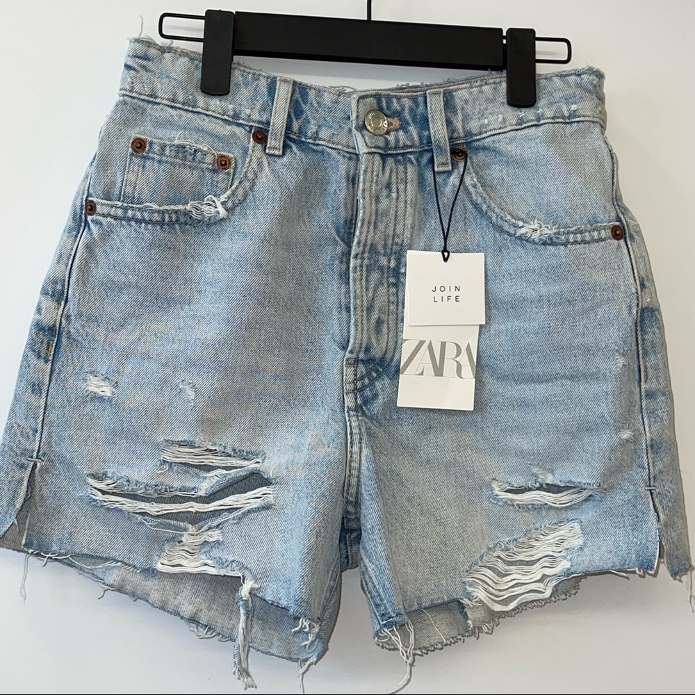 zara high rise denim cutoff shorts